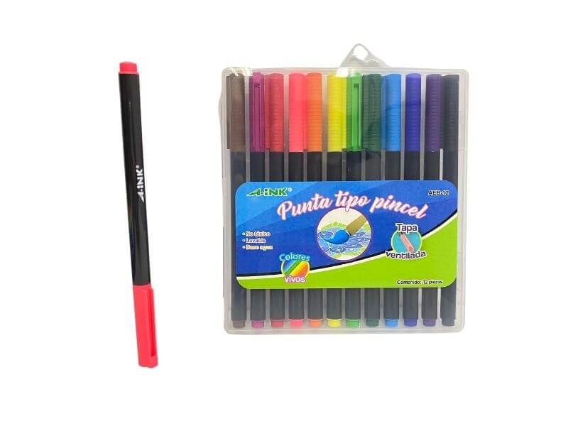 AEB-12 MARCADOR  TIPO PINCEL COLORES VIVOS